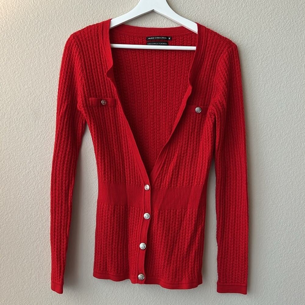 Mudo Collection Acrylic and Wool Red Cardigan